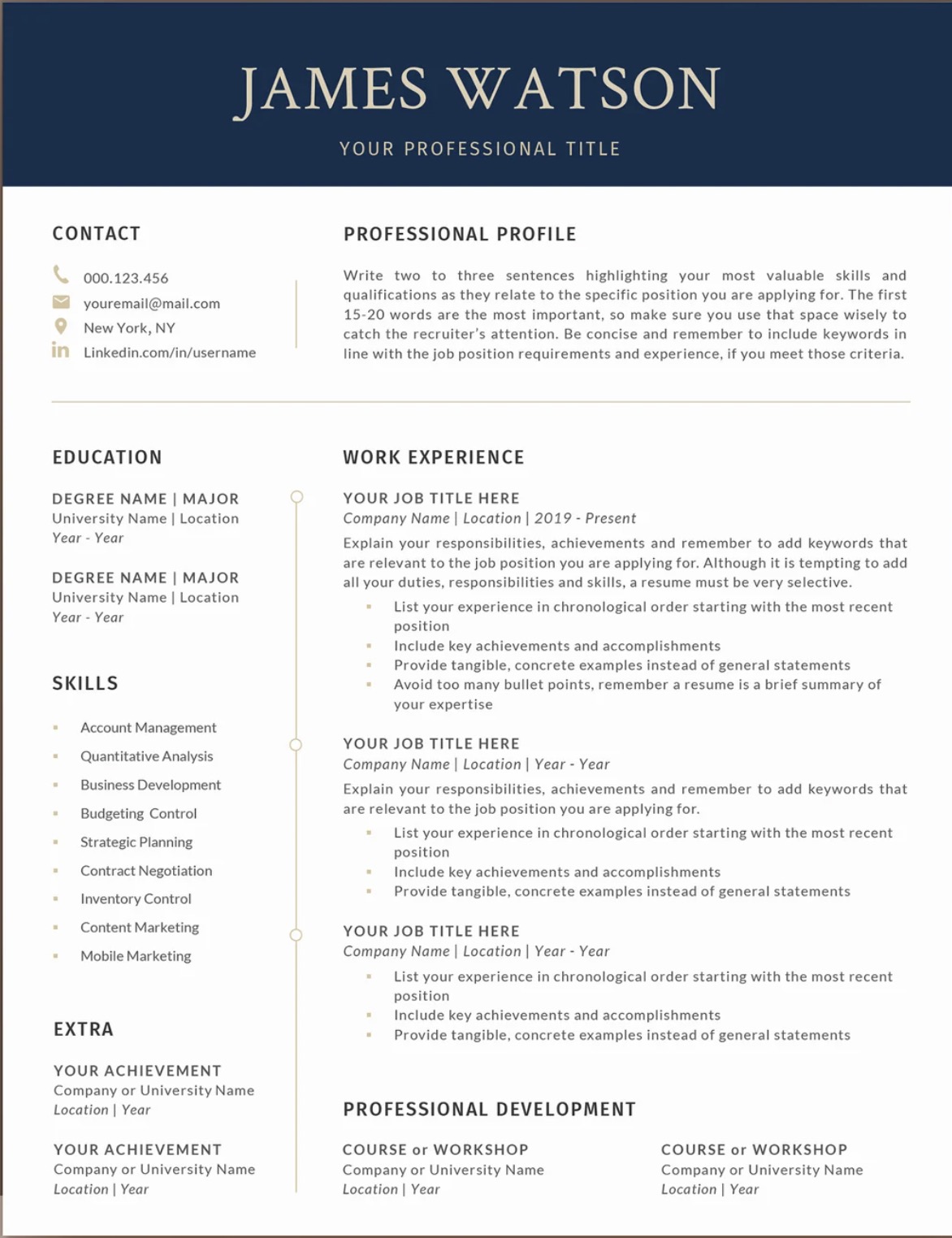 A classic, professional resume template from ResuFlex
